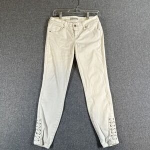 Guess Natalia Skinny Jeans Womens 27 White Mid Rise Stretch Lace Hem